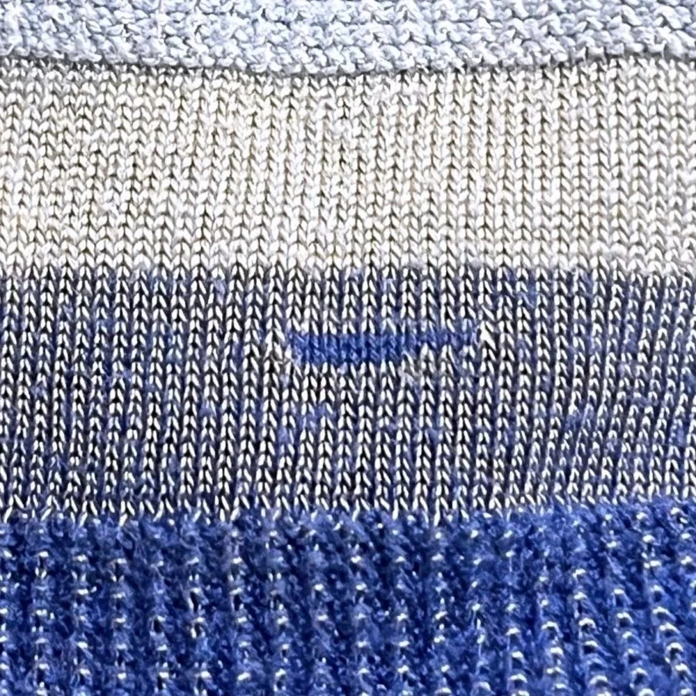 Perry‎ Ellis Blue Black Striped SILK WOOL Blend Preppy Sweater Large Men's Read